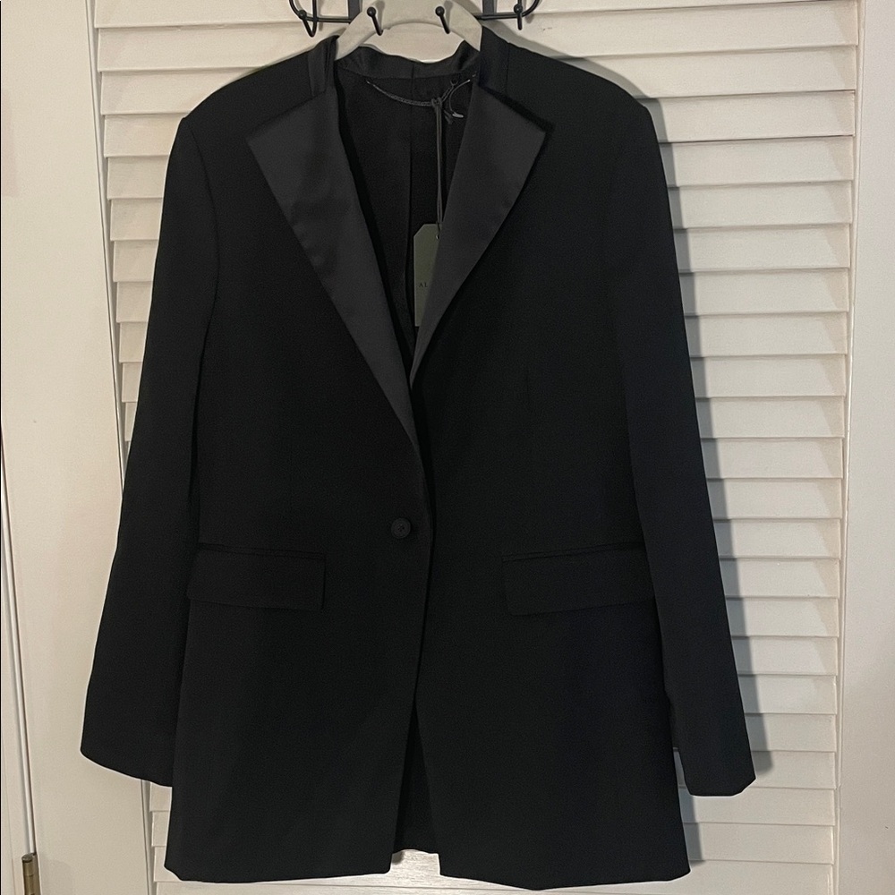 All Saints Sofia NWT Black Satin Lapel Single Button Dressy Women's Suit Jacket
